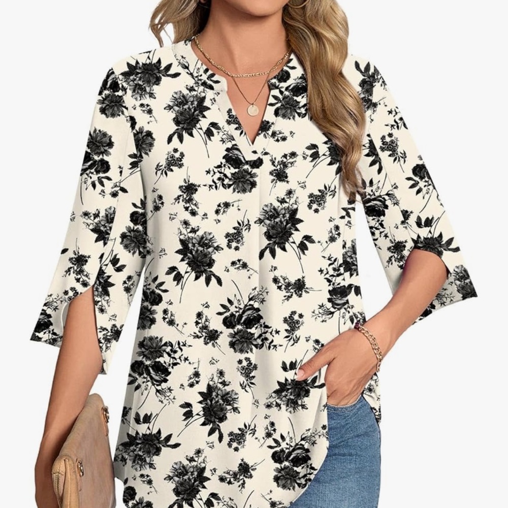 Elegant Black Floral V-Neck Blouse
